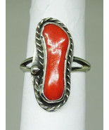 Southwest Long Freeform Red Coral Sterling Silver Ring Size 4.5 - £67.86 GBP