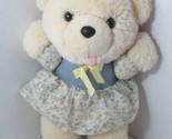 Dandee cream beige teddy bear plush pink tongue blue dot floral dress vi... - $29.69