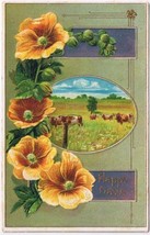 Easter Postcard Happy Days Flowers Cattle In Field - £2.31 GBP