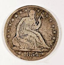 1854 50C Seated Liberty Half Dollar in Very Good VG Condition, Light Gra... - $97.91