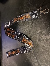 SKULLS LANYARD black Orange halloween punk gothic neck key strap - £5.53 GBP