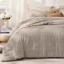 Casaagusto Queen Comforter Set, 7 Pieces Oatmeal Seersucker Bed, 2 Pillowcases - £66.53 GBP