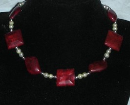  Genuine Red Jasper and Fresh Water Pearls Necklace - $46.99