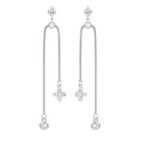 5&quot; Silver Plated Cubic Zircon Slider Cross Charm and Chain Earrings Adjustable - £27.40 GBP