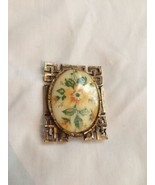 Vintage celluloid  yellow floral brooch art deco gold frame Yellowed Patina - $37.64