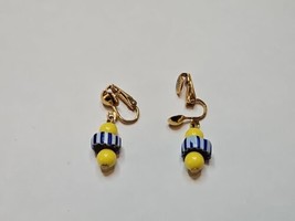 Vintage Yellow/Blue Cluster Drop Dangle Earrings, 0.75&#39;&#39; Length - £7.52 GBP