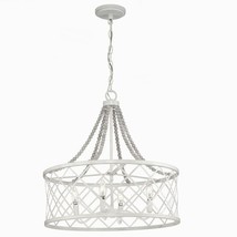 Progress Bisset 4-Lt Cottage White Gray Washed Wood Beads Dry Rated Chandelier - £77.27 GBP