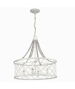 Progress Bisset 4-Lt Cottage White Gray Washed Wood Beads Dry Rated Chandelier - $98.78