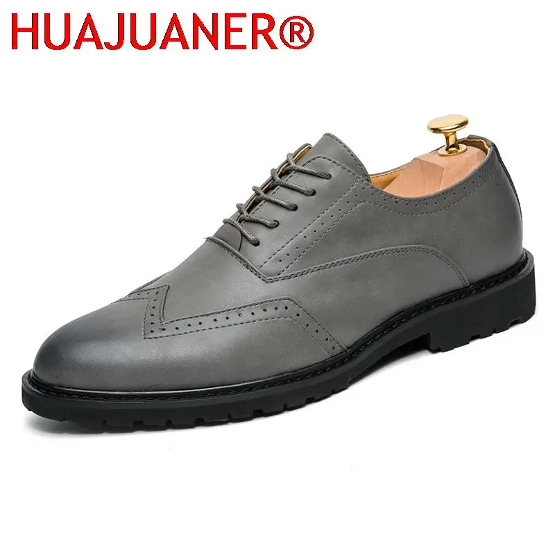 Mens Shoes Casual Brogue Shoes Men Business Leather Shoes Printed Pointed Toe Of - $103.25