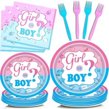 Gender reveal dinner cake plates napkins forks spoons party supplies Boy... - $14.30