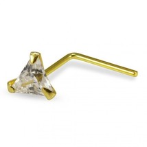 3 mm Triangle Cut Simulated Diamond 9K Solid Yellow Gold L-Shaped 22G Nose Stud - £41.64 GBP