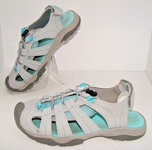 Eddie Bauer Kristen Kids Girls Sandals Shoes Gray Turquoise Hook Loop Girls Sz 3 - $9.72