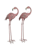 Pair of 34 Inch Tall Decorative Metal Pink Flamingo Yard Statues - £62.75 GBP