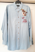 Warner Bros Studio Denim Shirt Looney Tunes Taz Party Animal Blue Men&#39;s L Vtg - £30.42 GBP