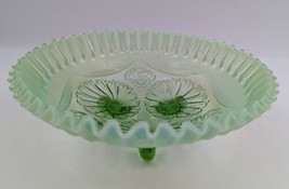 Green Opalescent Ruffles &amp; Rings Crimped Bowl by Jefferson Glass 9&quot; Patt... - $35.99