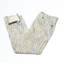 Free People Beige Blue Gold Chevron Print Straight Leg Jeans w Ankle Zippers 31 - £37.37 GBP
