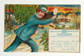 Mail Carrier Delivering Santa Telegram North Pole Gold Embossed Postcard c1910s - £11.84 GBP