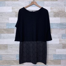 LOFT Textured Skirt Dress Black Gray Dolman Sleeve Stretch Casual Womens 10 - £19.14 GBP