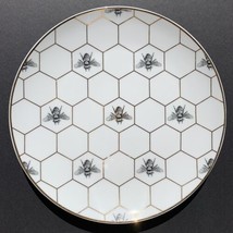 WILLIAM SONOMA Honeycomb Bee Appetizer Plate White Black Gold Portugal Honeybee - £7.85 GBP