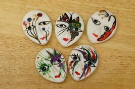 Jewelry Supply Lot Plastic Hand Painted Mardi Gras Masks Harlequin Beads... - $12.86