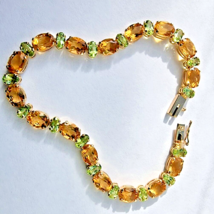 Authenticity Guarantee 14K Yellow Gold Peridot And Golden Citrine Bracelet ... - £477.90 GBP