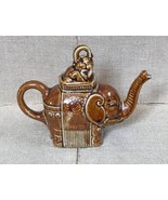 Vintage Small Satsuma Brown Porcelain Elephant Teapot Baby Calf Lid Ethn... - $19.80