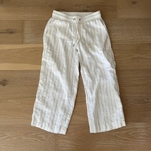 Athleta Stripe Bali Linen Crop Pants Sea side Stripe White/ Silver Grey ... - $29.99