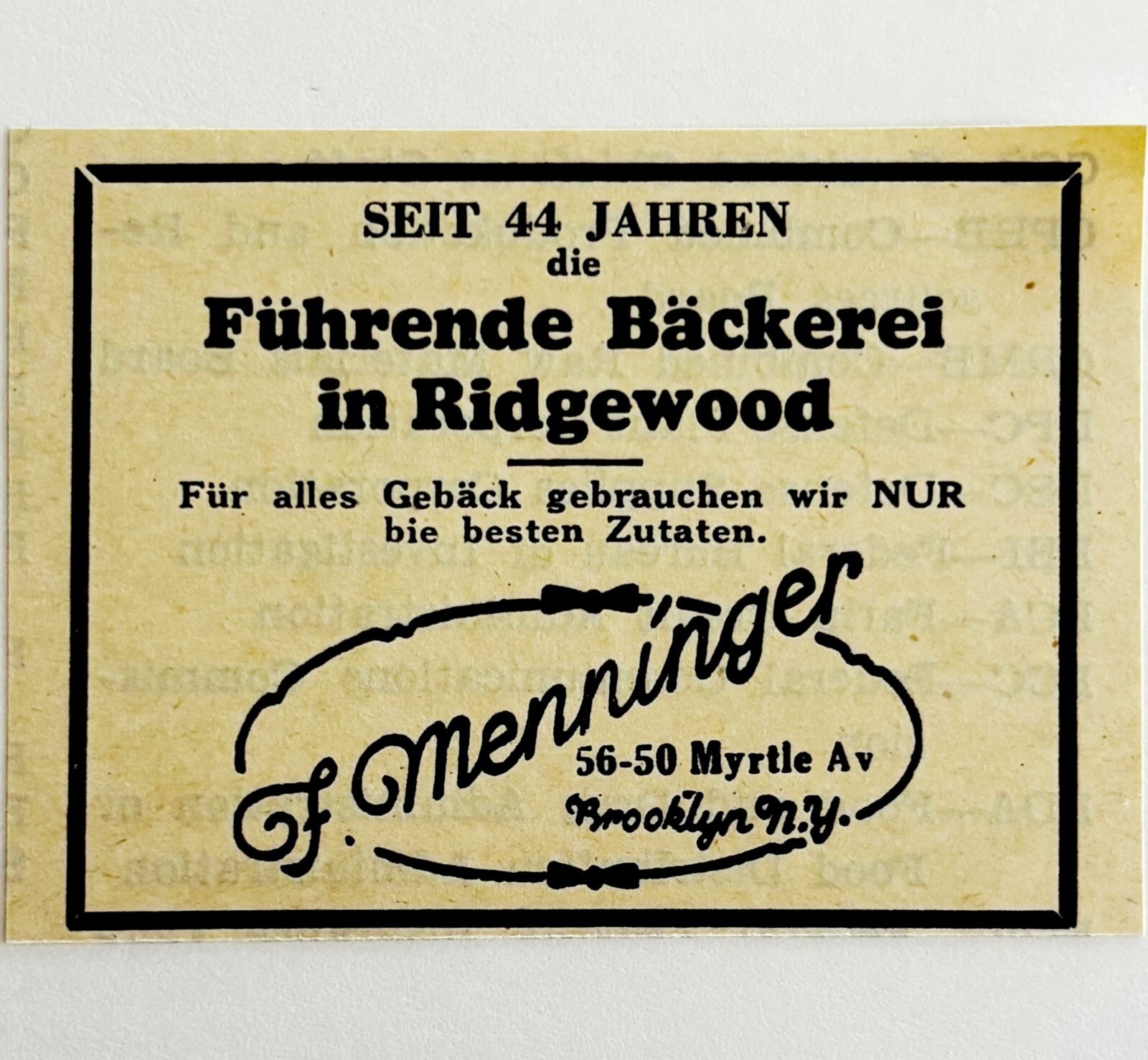 1945 WW2 German-USA Shop Advertisement Menninger Bakery Brooklyn NYC C94B - $19.99