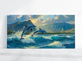 Dolphin Painting, Dolphin Wall Art, Animal Decor, Dolphins in the Ocean ... - £15.77 GBP+