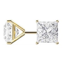 18k Yellow Gold Princess Cut Diamond Stud Earrings | Martini Setting | .25 Carat - £502.48 GBP