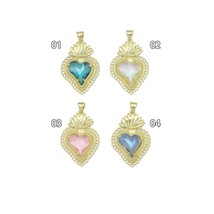 Big Crystal Gold Heart lotus flower Charm Pendant, Sku#LK1090 - $3.99