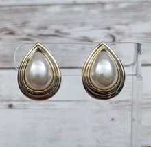 Vintage Clip On Earrings Faux Pearl Teardrop Shape Just Over 1&quot; - Some Damage - £7.29 GBP