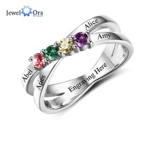 Family &amp; Friendship Ring Engrave Names Custom 4 Birthstone 925 Sterling Silver M - £42.74 GBP