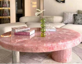 Rose Quartz Coffee Table Luxury Furniture Centerpiece Countertop Desk Home Decor - £258.85 GBP+