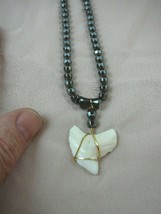 s5-22) Modern 1-1/4&quot; TIGER SHARK TOOTH black hematite gemstone bead 19&quot; ... - $69.45 CAD
