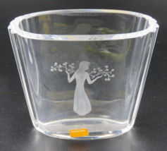 Vintage Orrefors Etched Crystal Vase Girl W/ Flowers Signed Small 4&quot; - £11.83 GBP
