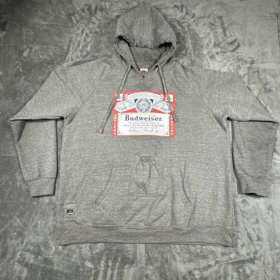 Budweiser Hoodie XL Bottle Holder Top Opener Beer City Gray - $45.00