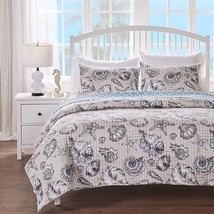 King/CAL King 3 Piece Microfiber Beach Shells Coastal Reversible Quilt Set - $4,364.98 MXN