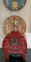 Chinese Red Lacquer Table Lamp with Dragon &amp; Polychrome Hand Painted Decoration - £253.43 GBP