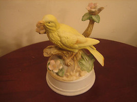 Vintage Bisque Porcelain Yellow Bird Music Box Featuring &quot;Try To Remember&quot; - £19.94 GBP