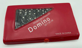 Vintage Dominoes set of 28 in red case black domino double six standard - $13.56