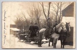 Echo MN RPPC Hauling Wood White Horse Drawn Sleigh Hustad Family Postcard AA3 - £19.26 GBP