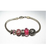 Chamilia .925 Sterling Silver Red Rhinestone &quot;Love&quot; Theme Bead Bracelet ... - £37.20 GBP