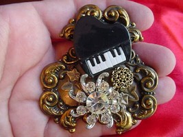 (M322-6) Keyboard piano music heart rhinestone pin pendant pianos brooch jewelry - £16.34 GBP