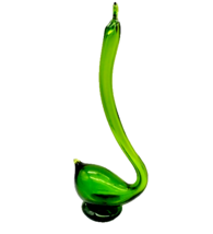 Green Handmade Glass Long Necked Swan California - $24.74