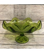 Vintage Viking Glass Green Epic Line Six Petal Compote Pedestal Bowl Mid... - $68.08 CAD
