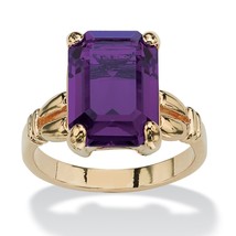 Womens 14K Gold Plated Birthstone Emerald Cut Amethyst Ring Size 5 6 7 8 9 10 - £63.94 GBP