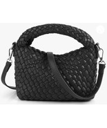 Woven Small Tote Purse, Vegan Leather Crossbody, Magnetic Top, Black - $530.79 MXN