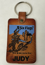 Vintage Judy leather Warner Brothers keychain six flags 1993 - £6.72 GBP