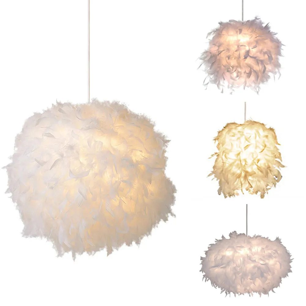 Modern Fluffy Pendant Light Lamp White Feather Shade Droplight Lighting ... - $29.35+